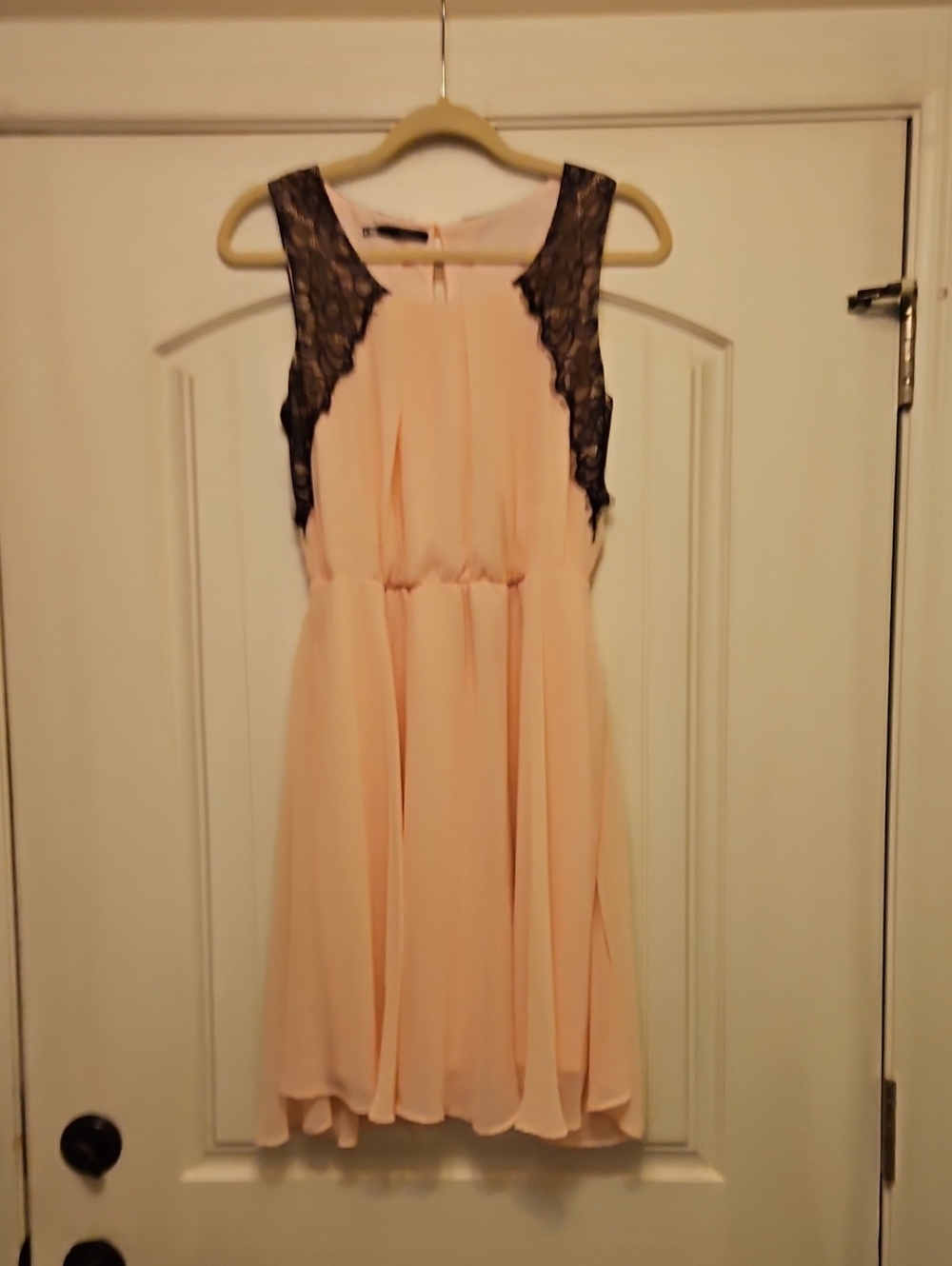 Maurices Peach Midi Dress with Black Lace Accents